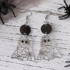 Halloween Spider Web Ghost Earrings 3 1/4" See Thru Transparent